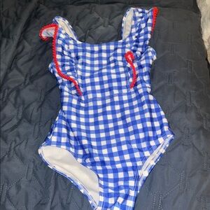 Cat & Jack Blue and White Checkered Swimsuit with Red Accents
